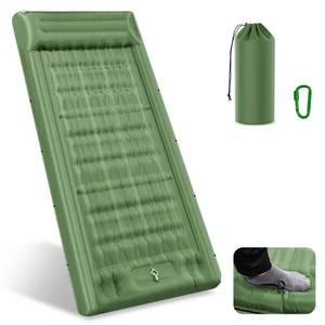 lot 244 image: InnoMast Sleeping Pad for Camping, 32.68 Inch Extra Wide Inflatable Camping Mat with Pillow and Built-in Foot Pump, Air Mattress 5.11 Inch Extra Thick for Tent (Army Green) - Retail $31
