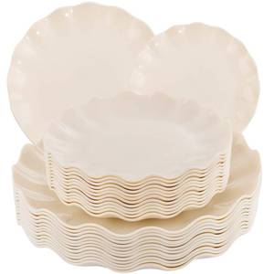 lot 245 image: LIYH 24 Pcs Plastic Plates Reusable,Unbreakable Dinner Plates, Scalloped Plastic Plates, Dishwasher Safe,Ivory Plate Sets Perfect for Parties, Birthday, Picnics, BPA Free(12Guests) - Retail $32