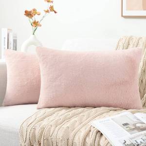 lot 259 image: Pallene Faux Fur Plush Lumbar Spring Throw Pillow Covers 12x20 Set of 2, Luxury Soft Fluffy Cozy Decorative Pillow Covers for Sofa, Couch, Living Room, Blush Pink - Retail $14