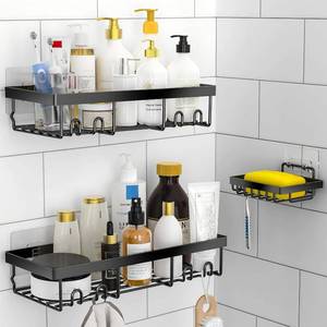 lot 265 image: Moforoco 3-Pack Shower Caddy Basket Shelf with Soap Holder, No Drilling Traceless Adhesive Shower Wall Shelves, Rustproof Black Bathroom Shower Storage Organizer - Retail $10