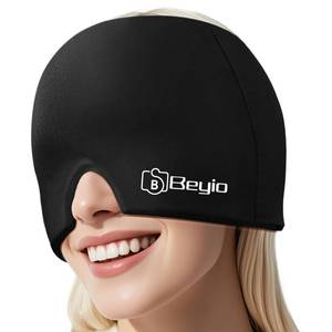 lot 274 image: Migraine Relief Cap, All Around Gel Covered Reusable Headache Relief Cap, Black Migraine Cap for Headache Relief, Puffy Eyes - Retail $8