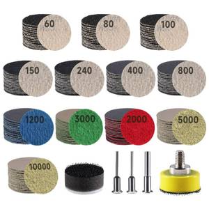 lot 275 image: 185 PCS 1 Inch Sanding Disc, GOH DODD Hook and Loop 60 to 10000 Grit Wet Dry Sandpaper Sand Paper with 18 14 Shank, Backing Pad, Foam Sanding Pads for Auto Metal Glass Resin Wood Sanding - Retail $17