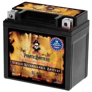 lot 278 image: Pirate Battery YTX5L-BS Maintenance Free Replacement Battery compatible with ATV, Motorcycle, and Scooter 12 Volts, 5 Amps, 4Ah, Nut and Bolt (T3) Terminal - Retail $25