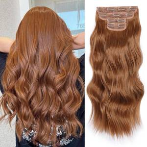 lot 290 image: Vigorous Clip in Hair Extensions 4Pcs Long Wavy Hairpieces 20Inch Hair Extensions Clip Ins Soft Synthetic Hairpieces for Women ��Orange Auburn�� - Retail $24