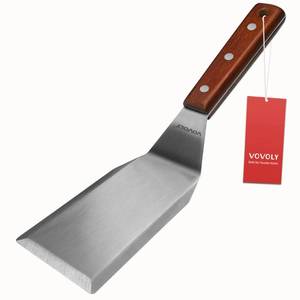 lot 292 image: Professional Metal Spatula for Cast Iron Skillets and Flat Top Grills, Full Tang Wooden Handle,1.8mm Thick Stainless Steel Blade, Smash Burger Spatula Turner for Flipper, Cooking, BBQ, 4.7 x 2.7 Inch - Retail $15