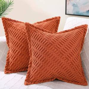 lot 295 image: decorUhome Decorative Rust Throw Pillow Covers 24x24 Set of 2 with Splicing, Boho Soft Corduroy Broadside Twill Spring Pillow Covers for Couch Bed Sofa Living Room
