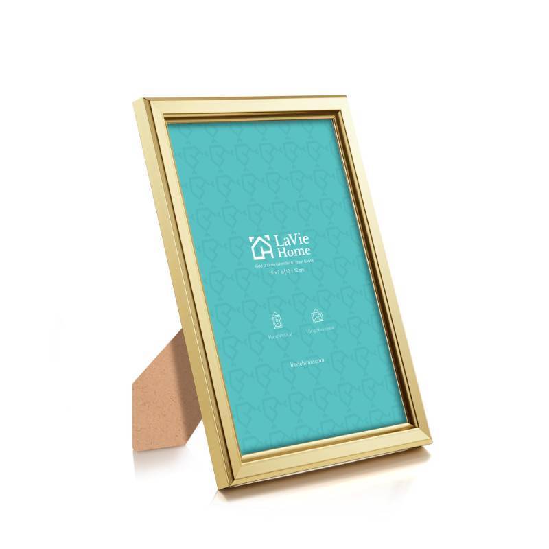 lot 23540 image: LaVie Home 5x7 Picture Frames (3 Pc, Gold) Simple Designed Photo Frame with High Definition Glass for Wall Mount & Table Top Display, Set of 3 Classic Collection