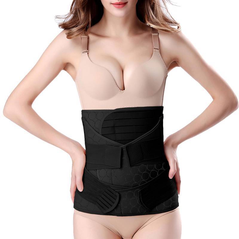 lot 25617 image: ChongErfei 3 in 1 Postpartum Belly Wrap - Recovery BellyWaistPelvis Belt Black Postpartum Belly Band,Black L