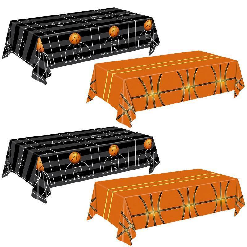lot 28263 image: QIYANPAX 4 Pieces Basketball Tablecloth - Basketball Birthday Party Decorations Basketball Table Cloth Soccer Tablecloth Plastic Table Cover for Basketball Party Decorations, 54 x 108 Inch