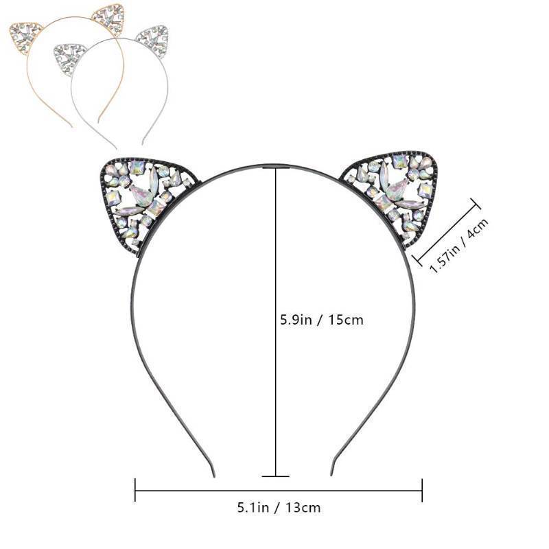 lot 28265 image: NODG 2 Pieces Crystal Cat Ears Headbands Rhinestone Cat Ear Tiaras for Women Crystal Hair Hoop Women Girls Kids Party Decoration Headdress Cosplay Costume Head wear