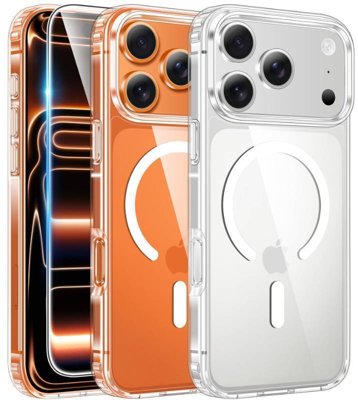 lot 28300 image: FNTCASE for iPhone 17 Pro-Max Case Clear Magnetic Phone Cases with Screen Protector Compatible with Magsafe Slim Anti Yellowing Rugged Shockproof Protective Transparent Cell Cover (A-Clear)