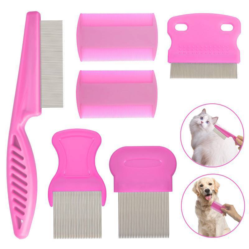 lot 28746 image: Flea Comb Set for Cats & Dogs - 6 Pack Pet Grooming for Small, Medium & Large Pets (Pink)