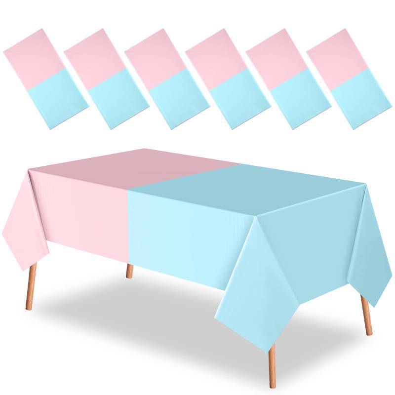 lot 28757 image: Peryiter Plastic Pink and Blue Tablecloths Party Supplies Disposable Gender Reveal Tablecloth Waterproof for Boy or Girl Baby Shower Birthday Party Decorations, 54 x 108 Inches