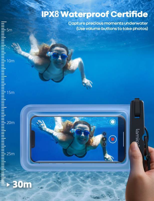 lot 28812 image: Lamicall Waterproof Phone Pouch Case -Easy Lock & Heavy Duty IPX8 Water Proof Cell Phone Dry Bag for Beach, Protector for iPhone 17 16 15 14 13 12 11 Pro Max Plus Air, Galaxy S25 S24, 4-7 (Missing Strap)