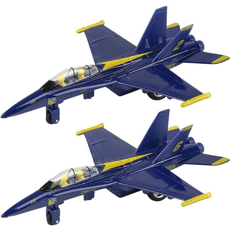 lot 28831 image: ArtCreativity Diecast F-18 Blue Angel Jets with Pullback Mechanism, 2 pcs, 6.75 inches Diecast Metal Jet Plane Fighter Toys for Boys, Air Force Military Cake Decorations, Aviation Party FavorsOne Piece Broke)