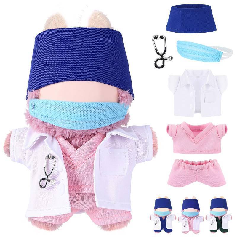 lot 37777 image: Simgoing 17cm Doll Clothes Doctor Scrubs Outfit with White Coat Face Mask Mini Stethoscope Cute Doctor Medical Costume with Accessories Gift for DIY Dress-up Lovers & Collectors(Pink)