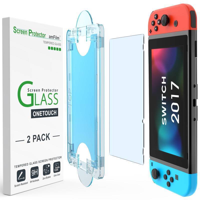 lot 37788 image: amFilm Auto-Alignment OneTouch for Nintendo Switch 6.2 2017 Screen Protector, Tempered Glass, 30 seconds Installation, Bubble Free, Anti-Scratch, Touch Sensitive, Ultra-Clear 2 Pack