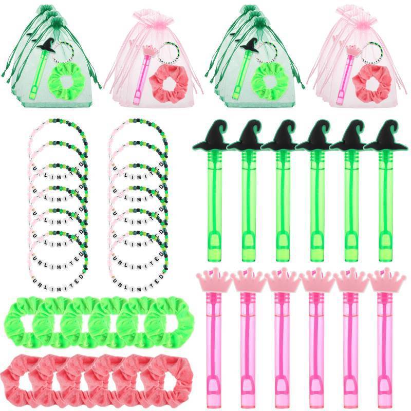 lot 39121 image: LIUBUJINGYING 48Pcs Priness Theme Party Favor Supplies Bracelet Pink and Green Velvet Hair Scrunchies Bubbles Organza Bags Friendship Matching Bracelets for Women Birthday Party Dress Decor