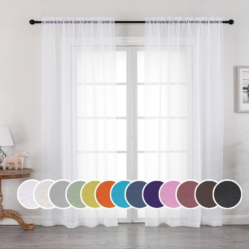 lot 39128 image: OWENIE Sheer Curtains 84 inches Long 2 Panels Set for Living RoomBedroom, Rod Pocket Voile Sheer Panel Drapes, White, 2pcs, Each 42 W x 84 L