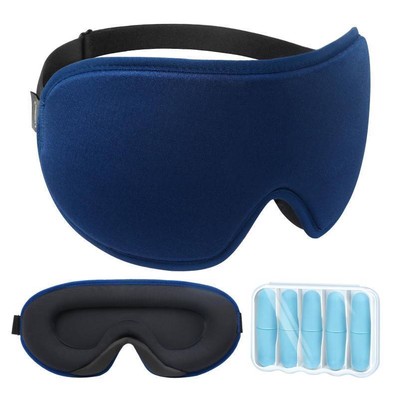 lot 39133 image: LYSIAN Cooling Sense 3D Sleep Eye Mask for Women Men, Eye Mask with Contoured Design with 5 Pair Ear Plugs, Block Light for Deep Sleep - Blue