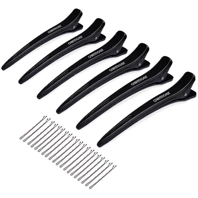 lot 54183 image: Owmoer Professional Hair Clips For Styling,With Anti Slip Teeth Duck Billed Hair Clip,6pcs Upgraded Non deformable professional hair clips For Salons Men And Women Long Hair,Black 4.7Inch Long