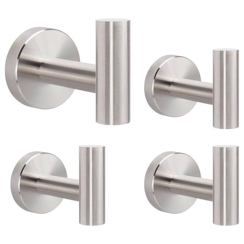 lot 55450 image: Livabber Bathroom Towel Hooks, 304 Stainless Steel Robe Shower Hooks Wall Mounted, Heavy Duty Towel Hangers for Bathroom Kitchen Bedroom (4 Pack, Brushed Nickel)