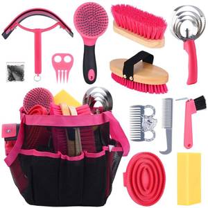 lot 23995 image: TERPUP Horse Grooming Kit 13 Piece, Horse Brushes for Grooming Supplies with Tote Bag, Horses Tack Brush Set for Effective Grooming and Cleaning, Gift for Horse Riders Beginners (Pink)