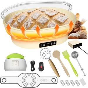 lot 23996 image: 4L Heating Sourdough Bread Proofing Basket Set 14 Oval Silicone Banneton Bread Proofing Basket with Upgraded Timer & 6 Temp Settings 77-122°F, Foldable Proofing Bowl for Dough Rising