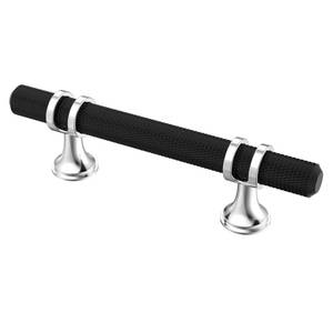 lot 23998 image: Alzassbg 15 Pack Matt Black and Silver Cabinet Handles, 3 Inch(76mm) Hole Centers Kitchen Hardware Knurled Cabinet Metal Pulls for Cabinets and Drawers AL3087CP-MB