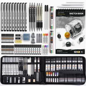lot 23999 image: Four Candies 73PCS Advanced Art Supplies Drawing Kit with Fineliner Pens, Mechanical Pencils, 3-Color Sketchbook, Charcoal Sticks,Pastels for Sketching Drawing Comics Gifts for Professionals Artists