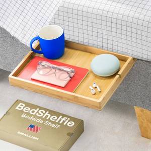 lot 24001 image: BedShelfie Bedside Shelf for Bunk Bed & Top Bunk, College Dorm Room & Loft Nightstand, Floating Bed Side Table Tray Storage - Natural Wood Slide
