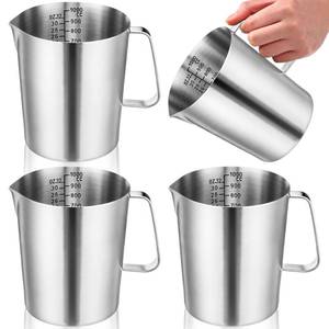 lot 24008 image: Copkim 4 Pcs Stainless Steel Pitcher with Handle and Pour Lip 33.8 Oz, 1000 Ml, 4 Cup Metal Liquid Measuring Cup Measuring Jug Milk Frothing Pitcher for Milk Latte Art Water Pouring