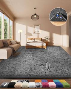 lot 24013 image: Ophanie Area Rugs for Living Room Bedroom, Upgrade Non-Slip Fluffy Soft Grey Shag Carpet, Indoor Floor Gray 4x6 Fuzzy Shaggy Living Room Plush Rug for Kids Home Dorm Decor Aesthetic
