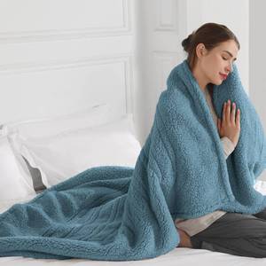 lot 24015 image: ESTINGO Electric Blanket Throw, Fast Heating Blanket with Overheat Protection, Heated Sherpa Blanket with 5 Heating Levels & 4 Hours Auto Off for Couch Office Use, Ideal Gift, 50x60, Slate Blue