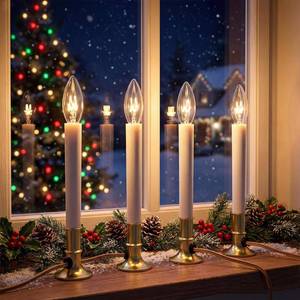 lot 24017 image: Pallerina Electric Candles for Windows,Plug in Electric Christmas Candles Lamp with Golden Plated Base,C26 Clear Lights Bulb for Christmas Party Decorations Wedding Decor Table,4 Pack