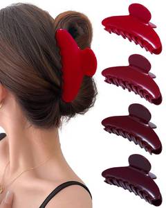 lot 24021 image: Mesovor 4 pack Acrylic Hair Clips Claws, Nonslip 4.1 Large Hair Grip Hairclips for Thin and Thick  French Banana Barrettes Hair Strong Hold Hair Jaw Clamps (Red, Cherry Red)
