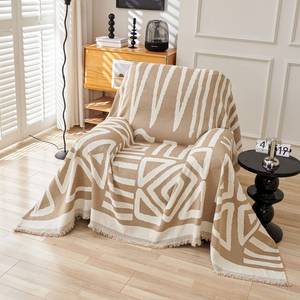 lot 24022 image: HANDONTIME Sofa Covers Armchair Boho Couch Cover for Dogs Khaki Throw Couch Cover with Tassel Chair Recliner Futon Cover Washable 1 Cushion Couch Non Slip Chenille Couch Protector, 59 X71