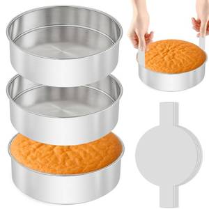 lot 24033 image: tutikuki 8 Inch Cake Pan - 3PCS Stainless Steel Round Layer Cake Baking Pans with 100 PCS Parchment Paper, Round Bakeware for Party Birthday Wedding, Mirror Finish & Dishwasher Safe