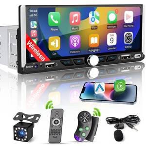 lot 24036 image: Single Din Car Radio Compatible with Wireless Apple CarPlay, Car Stereo with 6.9 IPS Touchscreen,Bluetooth,FM AM Radio,GPS Navigation,Type-CDual USB 2.1A Fast ChargeRear View Camera,MP5