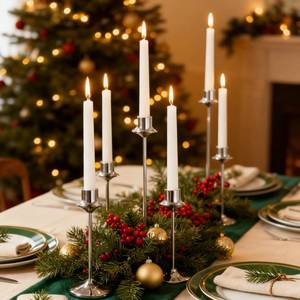lot 24037 image: Joyyy Weighted Candlestick Holders Candle Stick Holder for Candlesticks, Vintage Metal Candelabra Candlestick Holders Candle Stand for Holiday Fireplace Party Dining Home Set of 6 (Silver)