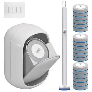 lot 24040 image: Disposable Toilet Brush and Holder Set with 18 Bowl Wand Cleaners Refill Pads, Bathroom Wall Mounted Toilet Bowl Cleaners Kit.
