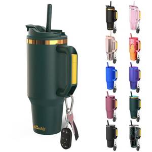 lot 24050 image: Frost Buddy Thicc Buddy - 40 oz Stainless Steel Vacuum Insulated Tumbler with Lid and Straw for Water - Travel Mug Cupholder Friendly - Gifts for Women Men Him Her (Emerald Elegance)