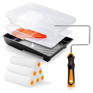 lot 24064 image: HANJKINZ 12 Pcs 6 Inch Paint Roller Kit with High-Density Foam Paint Roller, Paint Tray with Liner, Mini Roller for Painting Wall, Door, Cabinet