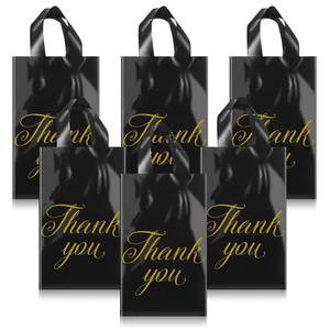 lot 39573 image: Outus Black Thank You Gift Bags with Handles 9x12 Plastic Bag for Small Business Mother Teacher Wedding Bridal Shopping Birthday