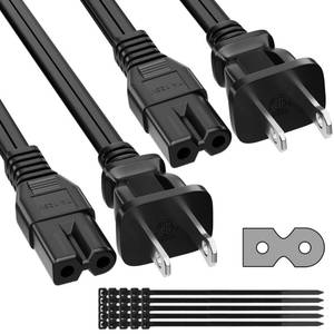 lot 39582 image: AC Power Cord 6 FT 2-Pack, Polarized Cable for Vizio D-E-M-Series HDTV, LED LCD TV, 7A, IEC-60320 IEC320 C7 to NEMA 1-15P, 2 Slot Adapter Universal Replacement Supply Wall Cable with 25 ties 2 prong
