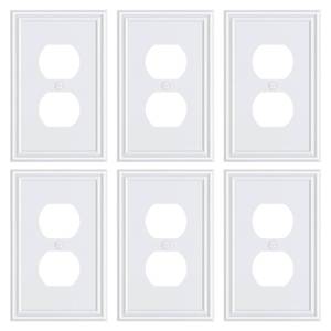 lot 39586 image: Single Duplex Outlet Cover Plate, Decorative White Switch Plates and Outlet Covers, Metal Wall Plates for Electrical Outlets, 1 Gang Receptacle Cover, Corrosion Resistant 6 pack