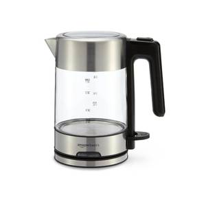 lot 39590 image: Amazon Basics Electric Kettle with Glass Carafe for Tea and Coffee, BPA-Free, Fast Boiling, Auto Shut-Off, 1 Liter, 1500W, Glass and Steel