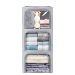 lot 48177 image: STSTECH Clothes Storage Box Bins Stackable Foldable Organizer with Metal Frame for Clothing Bedding Shelves,Closet Container with Clear Window Zipper and Label Holder (Gray,Small-40L x3 Pack)