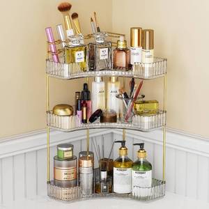 lot 48179 image: EUHOME 3-Tier Corner Bathroom Counter Organizer Makeup Cosmetic Storage, Tool-Free Installation Acrylic Vanity Shelf, Countertop Storage Organizers Perfume Tray for Bathroom, Dresser, Kitchen (Clear)