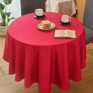 lot 48188 image: Mebakuk Round Table Cloth Linen Farmhouse Tablecloth Waterproof Anti-Shrink Soft and Wrinkle Resistant Decorative Fabric Table Cover for Kitchen (Dark Red, 60 Round (4-6 Seats))